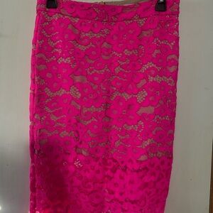 Trina Turk Vibrant Pink Lace Pencil Skirt